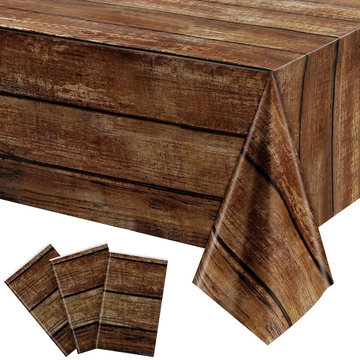 Irenare 3 Pcs Brown Wood Grain Western Tablecloth Plastic