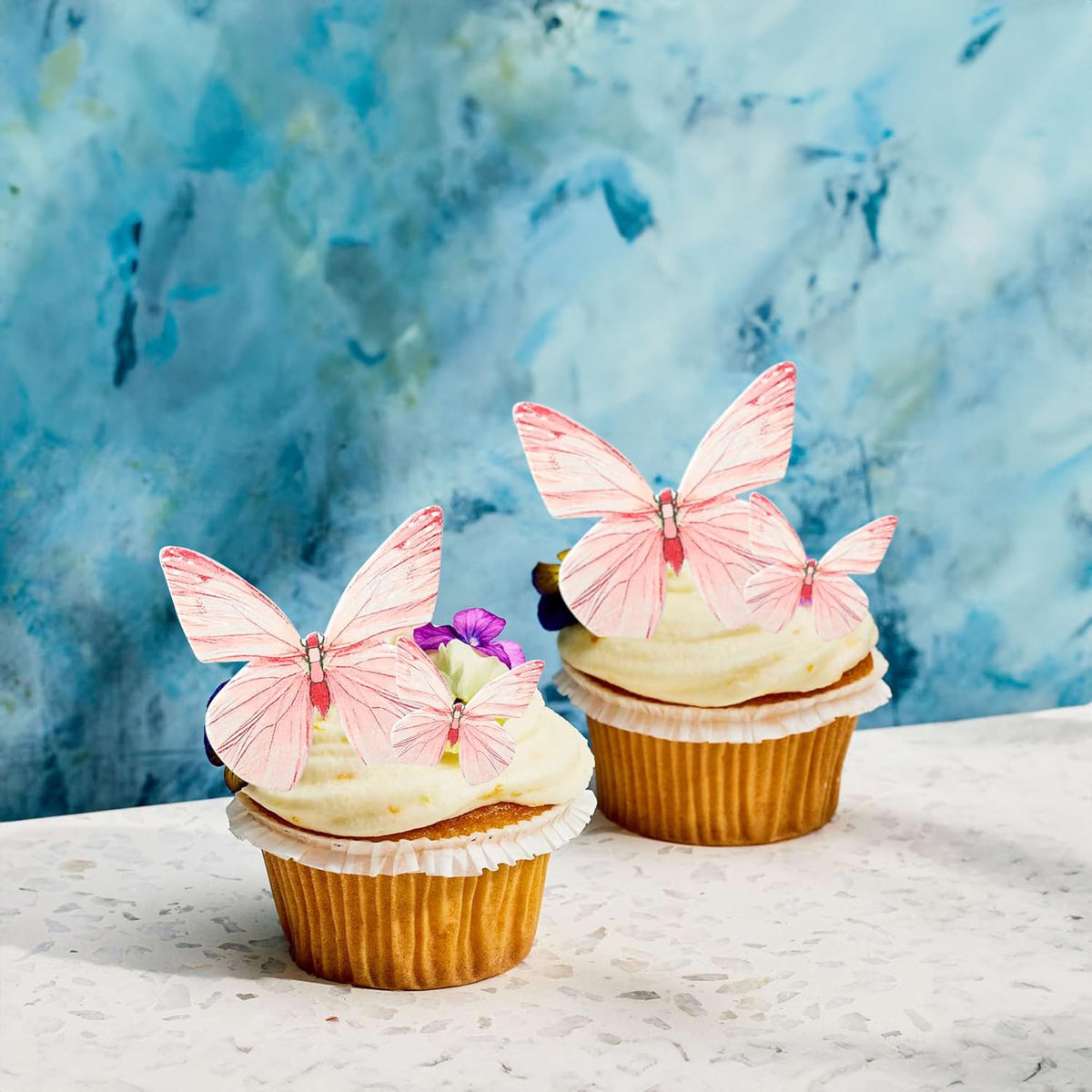 Ephlyn 72Pcs Edible Butterflies for Cake Decorating Pink Butterfly Cake Decorations Pink