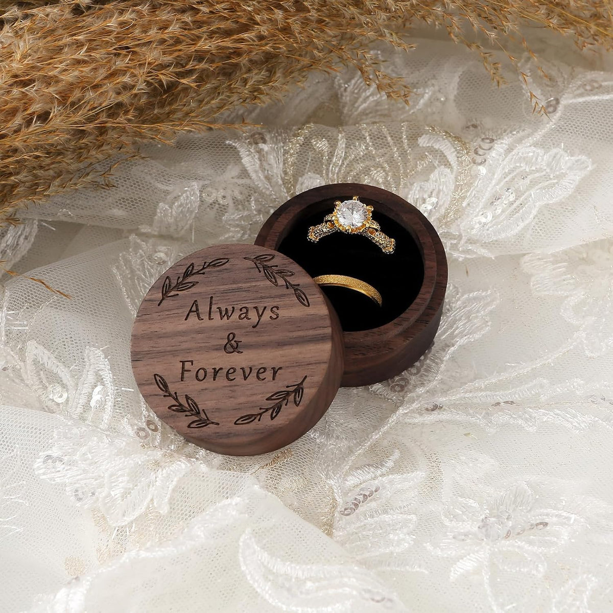 Ring Box, Wooden Ring Box for Wedding Ceremony Ring Bearer Box, Engagement Ring Holder Gift for