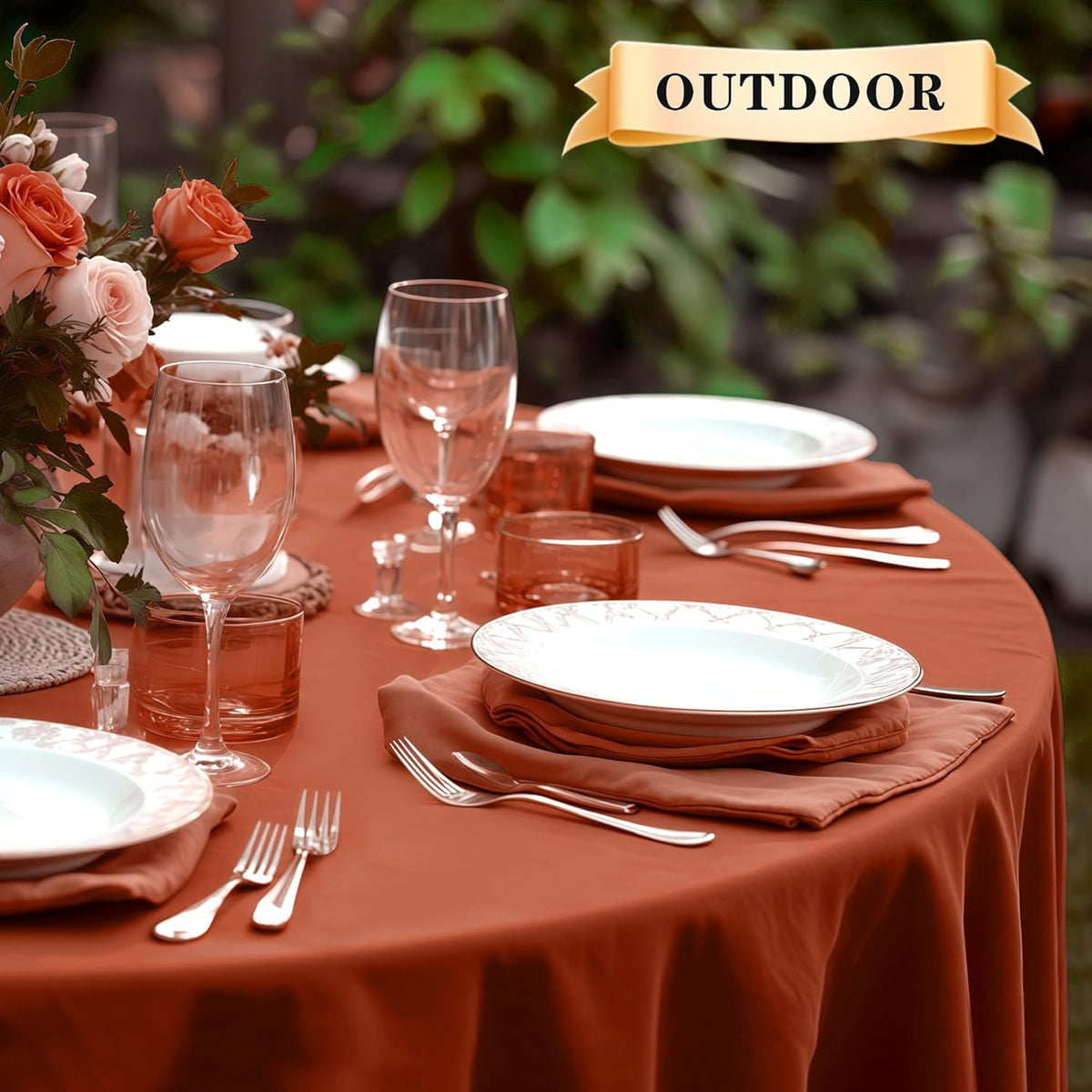sancua 6 Pack Thanksgiving Round Tablecloth 90 Inch Burnt Orange, Stain and Wrinkle Resistant Fall