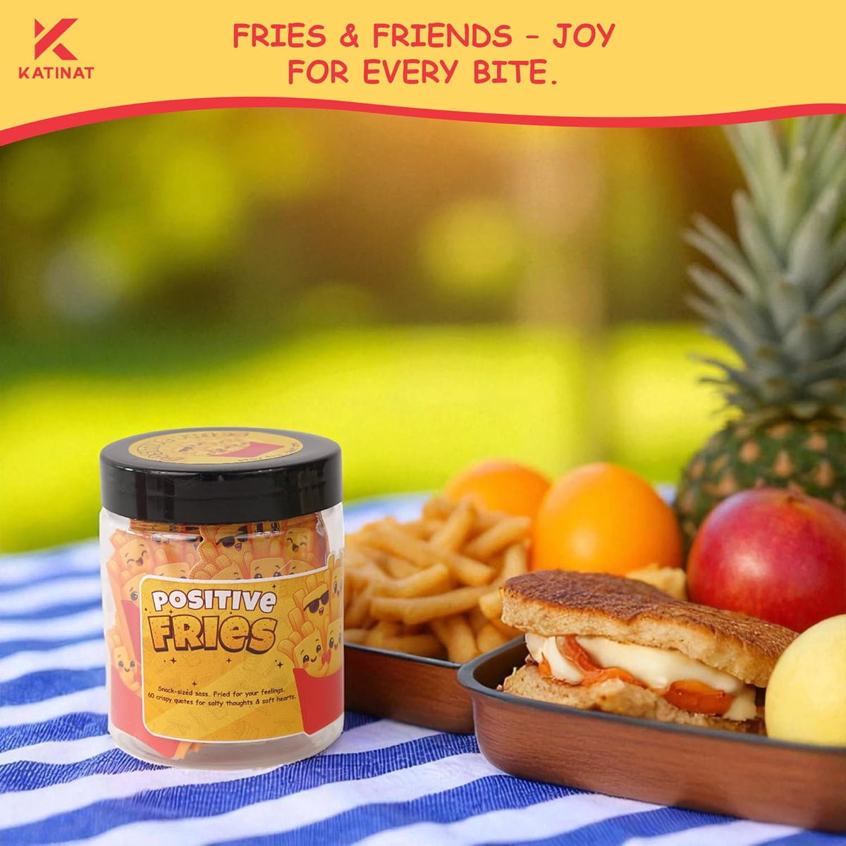 Positive Fries Jar – 60 Funny Affirmation Cards, Emotional Support Fries for Friends, Teens