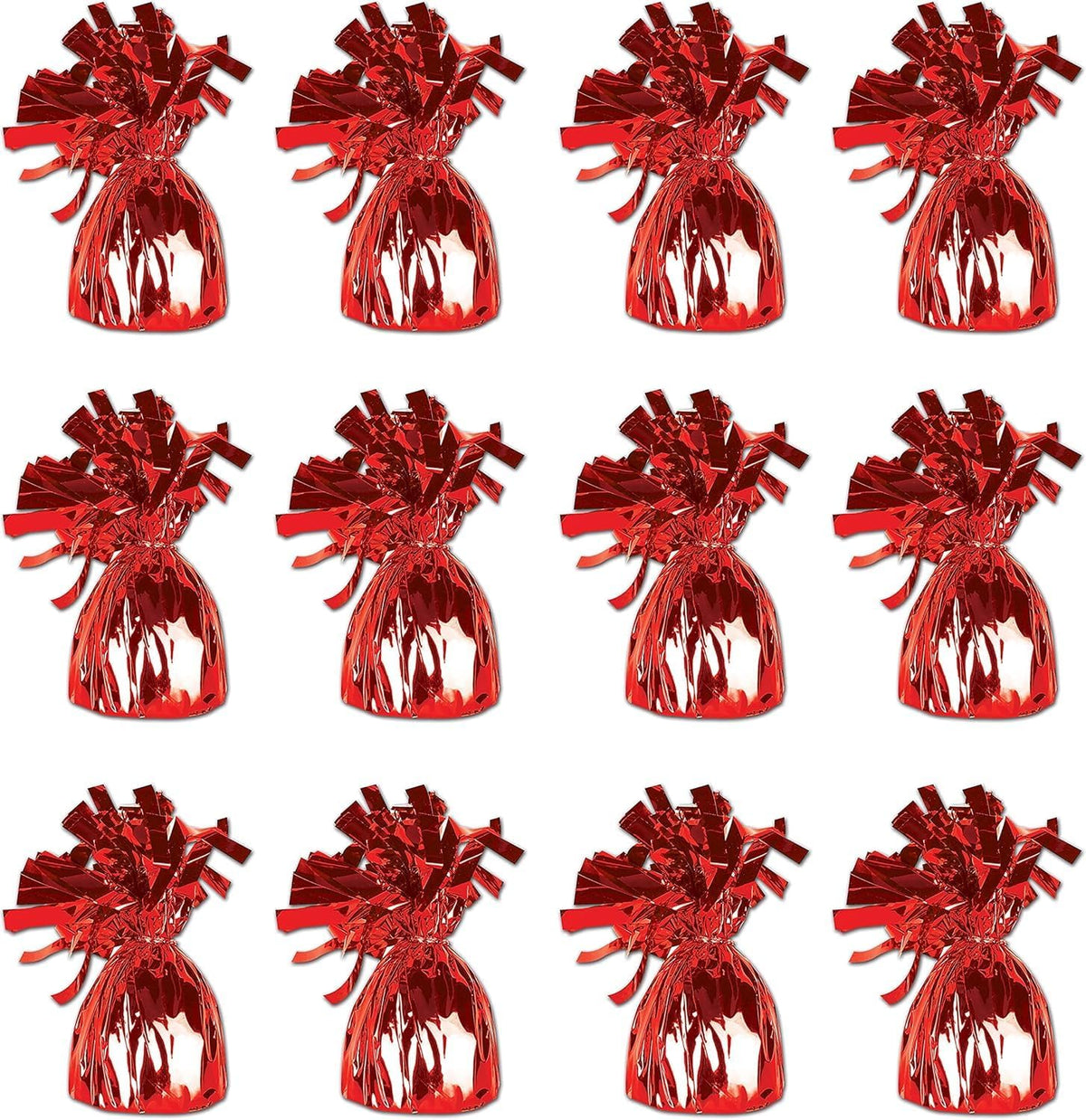 ROYALHOUSE Metallic Plastic Wrapped Balloon Weights for Party Decorations, 12 Pcs (Red)