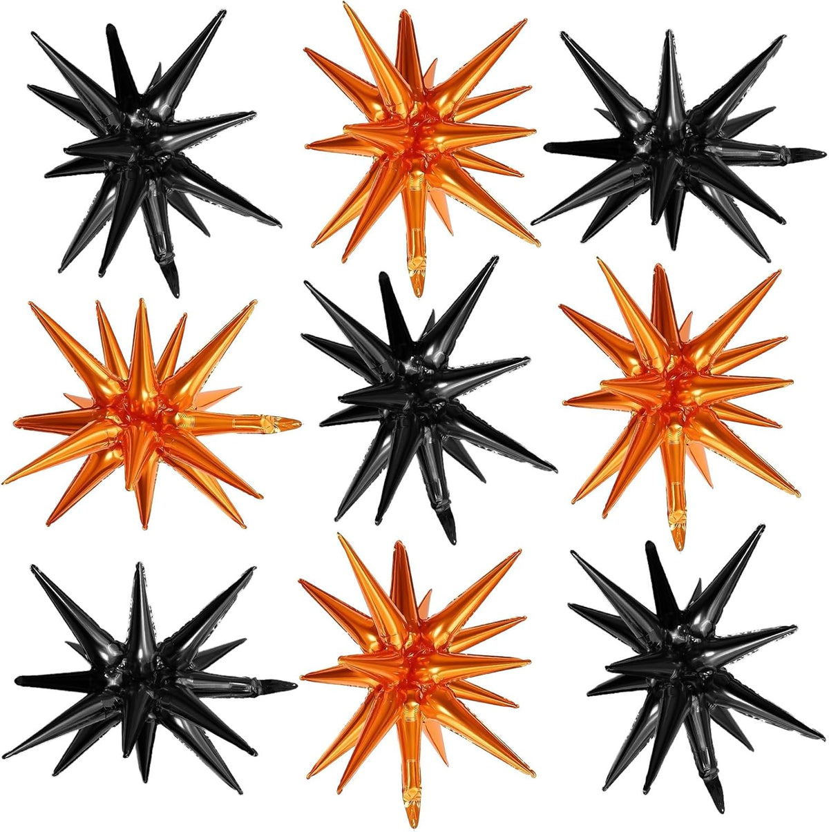 Black Orange Star Balloons,9Pcs 22Inch Black Orange Explosion Spike Cone Helium Polyester Film Star