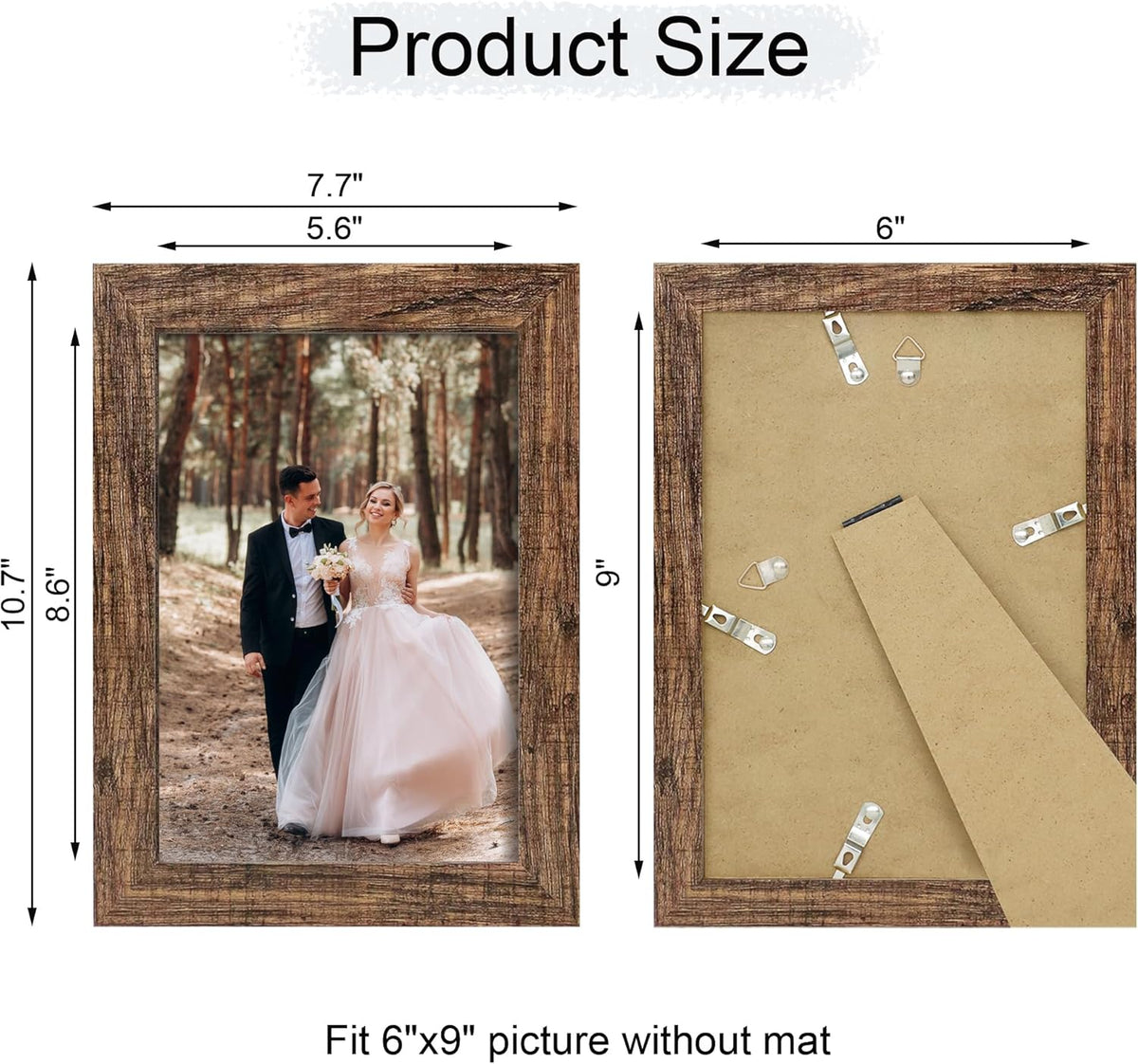 6x9 Picture Frame Set of 4, High Definition Real Glass Rustic Wood Frame, 6 x 9 Photo Frames for