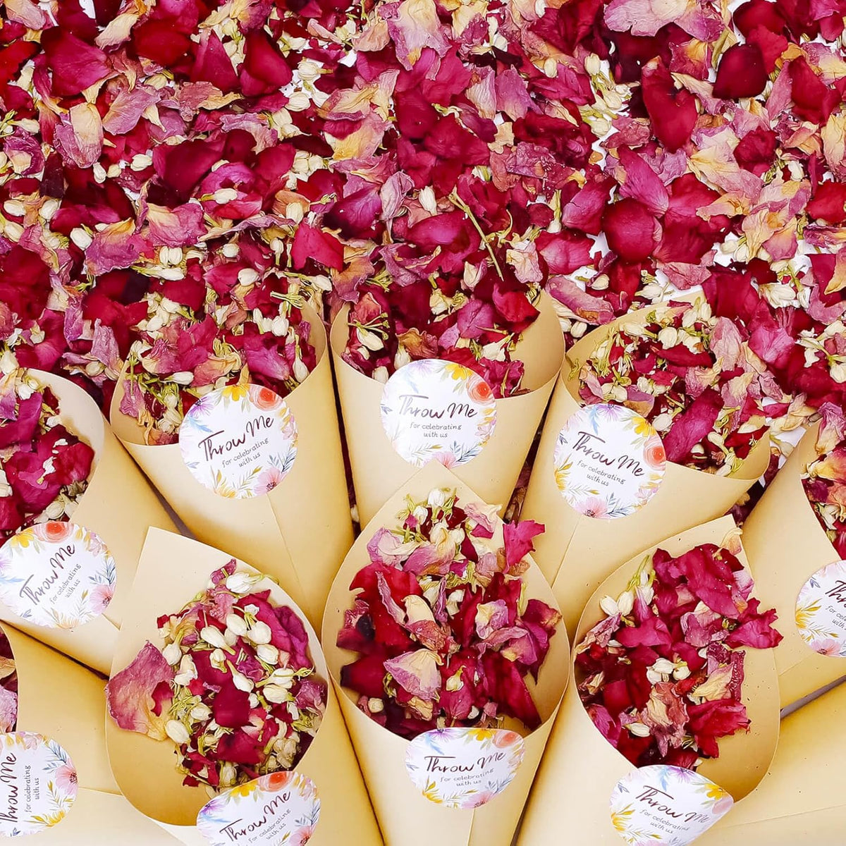 20+ Cups Mix Real Rose Petals Biodegradable Wedding Confetti, 2 QT of Pink Red Flower Jasmine for