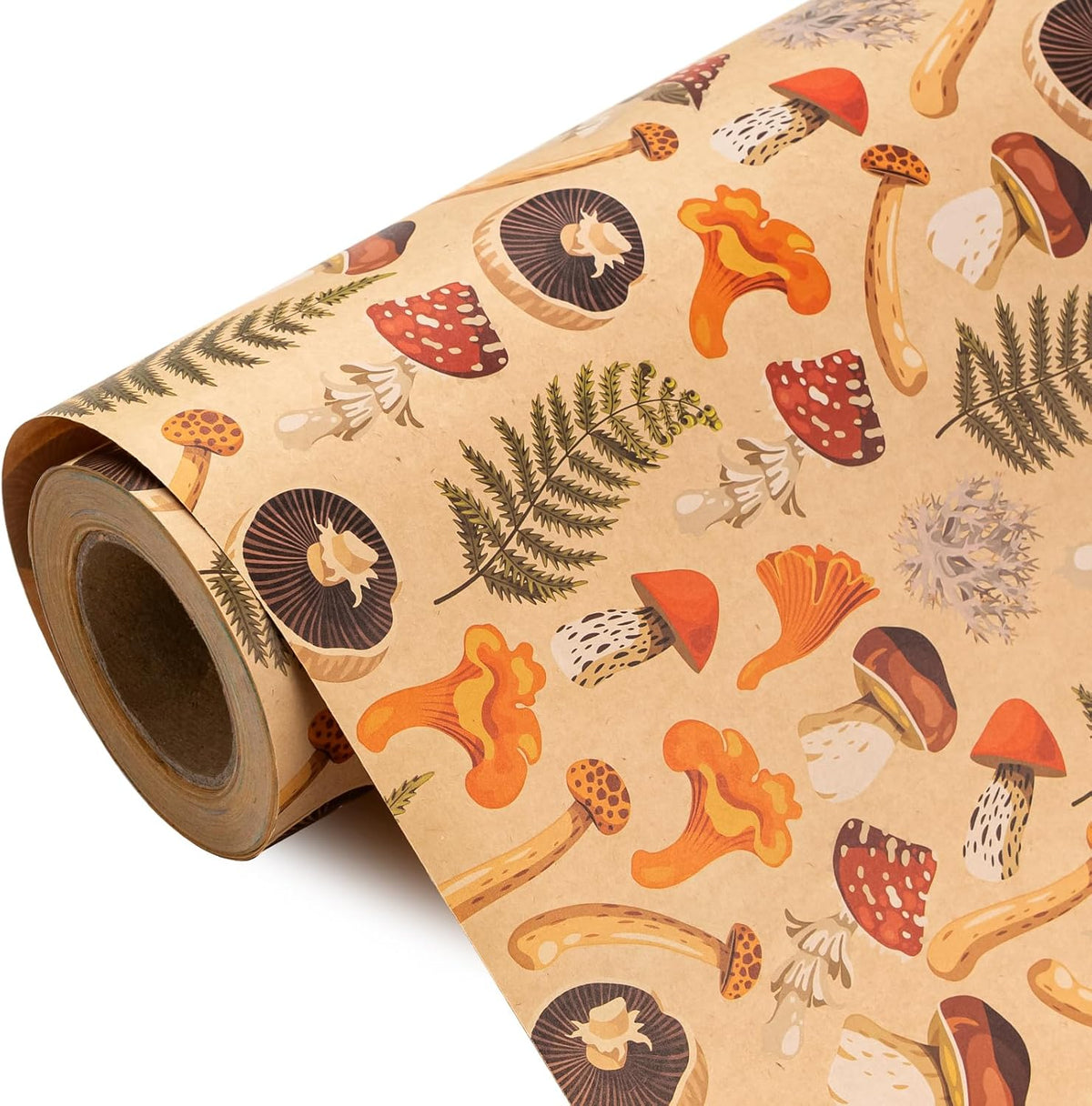 WRAPAHOLIC Kraft Mushroom Wrapping Paper Roll - Mini Roll - 17 Inch x 16.5 Feet - Mushroom Gift