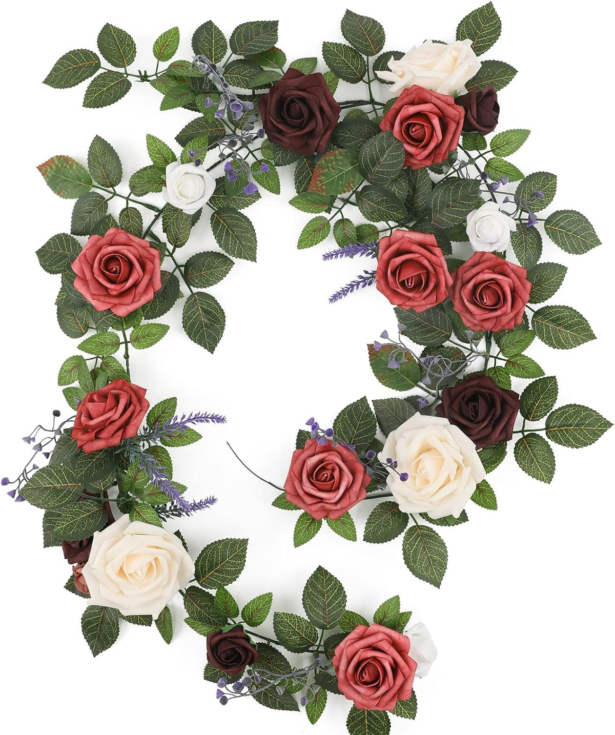 5FT Artificial Rose Flower Burgundy Fake Floral Garland for Wedding Ceremony Backdrop Arch Flowers