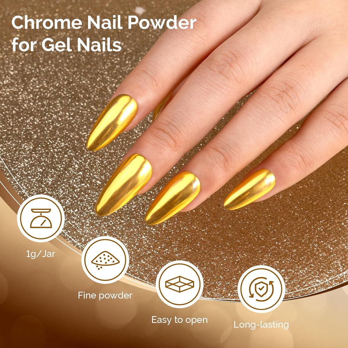 MelodySusie Gold Chrome Nail Powder for Gel Nails,Metallic Mirror Effect Pigment Stylish and