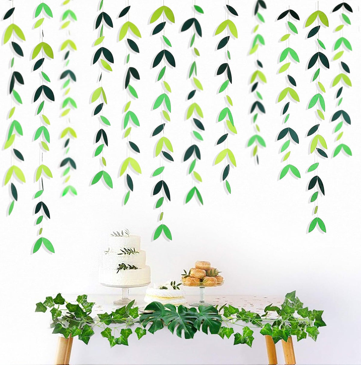 52 Ft Spring Summer Theme Green Paper Leaf Garland Hanging Leaves Streamer Banner for Green