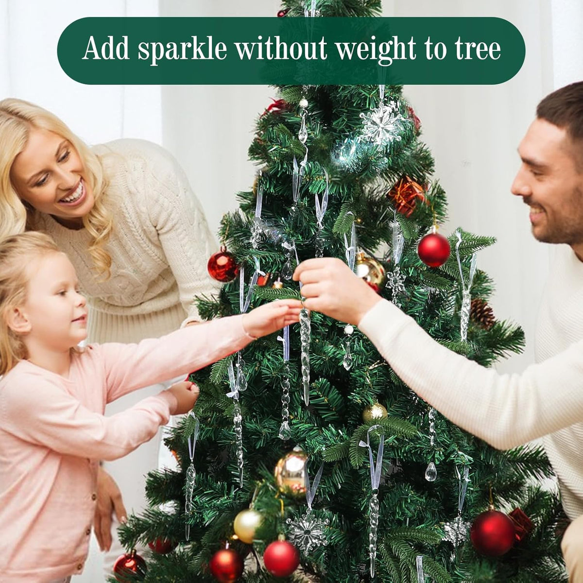 Christmas Tree Decorations 18Pcs, Acrylic Crystal Ornaments for Christmas Tree- Hanging Christmas