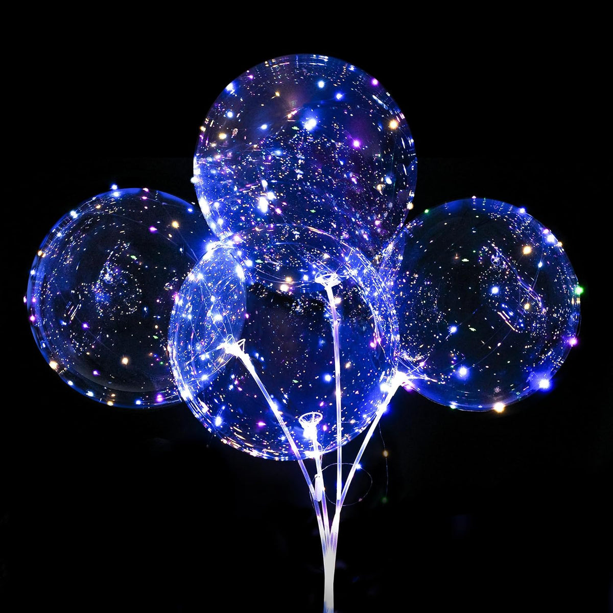 12 Pack Big Light Up BOBO Led Balloons with Sticks - Clear Balloons with Lights, Glow in the Dark