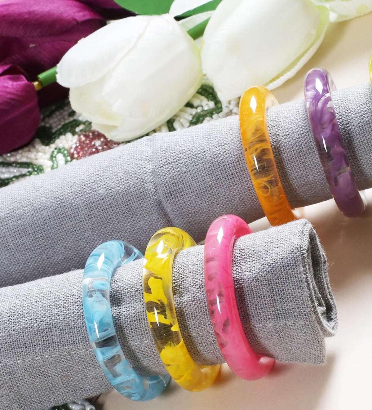 Napkin Rings Set of 12 - Epoxy Resin Napkin Holder Cuffs for Dinner Table Décor - Farmhouse Modern