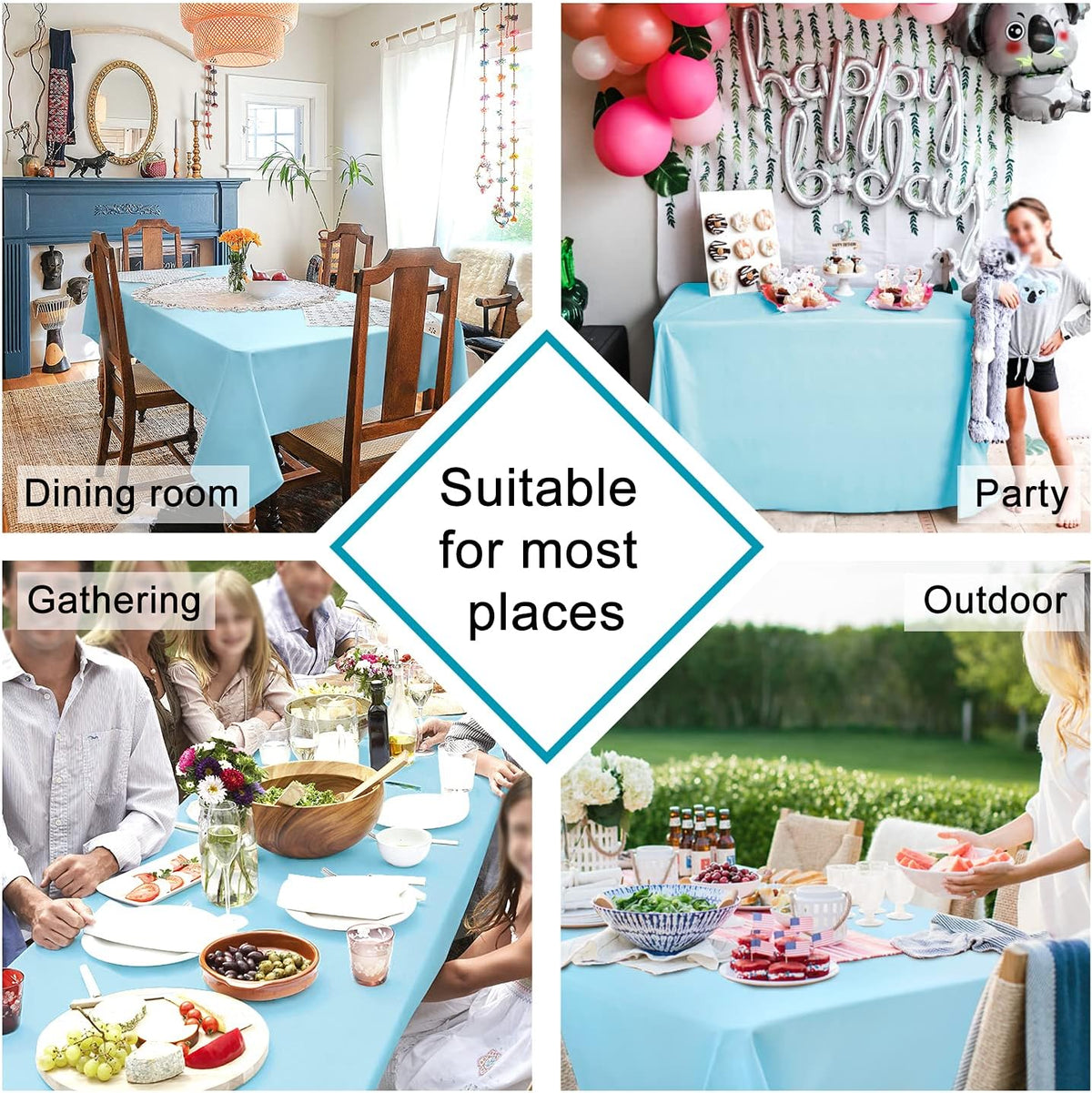 Hiasan Waterproof Tablecloth Rectangle - Washable Fabric Table Cloth for Dining Room Kitchen