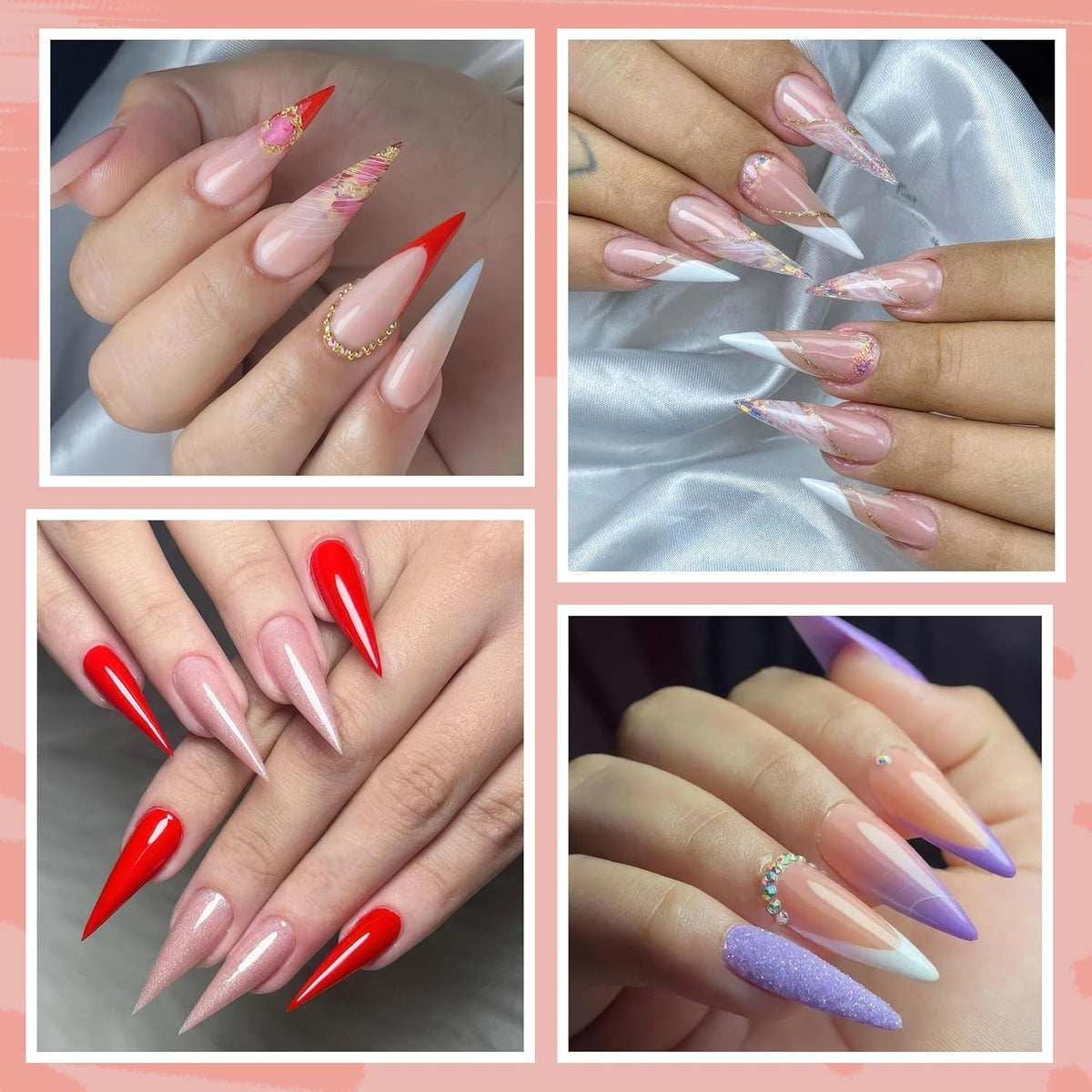 UNA GELLA Stiletto Gel Nail Tips 504pcs Long Stiletto Almond Clear Curved Nails Tips Half Cover