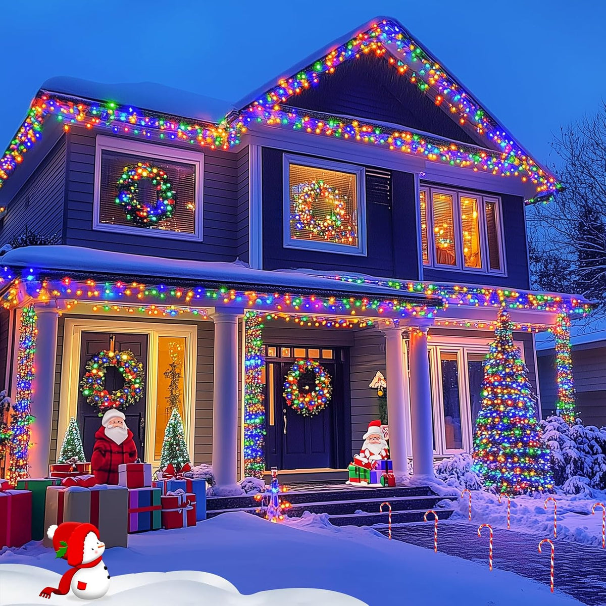 JMEXSUSS 2 Pack Solar String Light 100LED 32.8ft 8 Modes Solar Christmas Lights Waterproof for