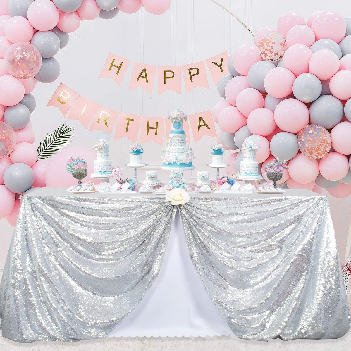 ShinyBeauty Sequin Tablecloth Silver 72''x72'' Square Glitter Table Cover Silver Table Cloths for