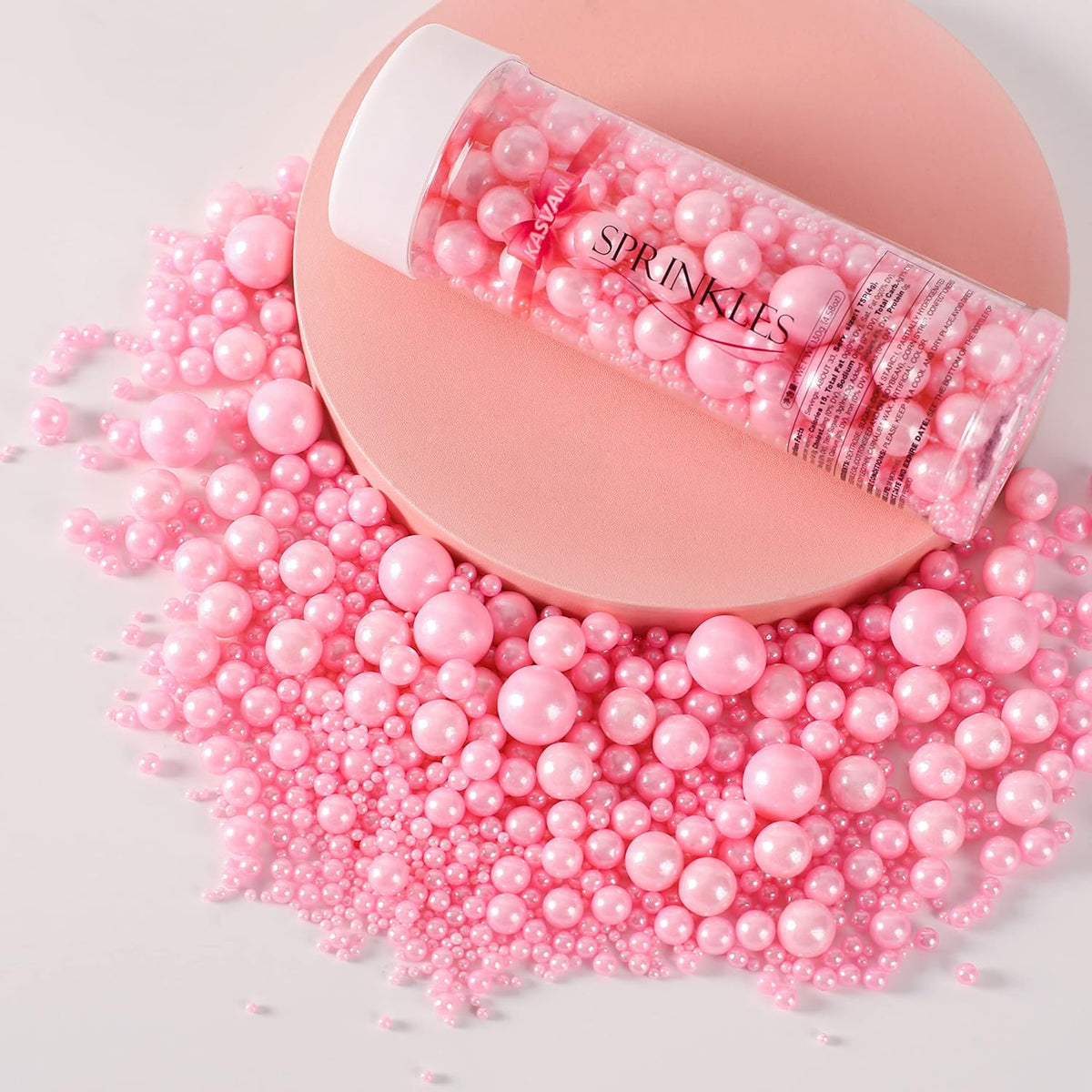 Kasvan Pink Pearl Sugar Sprinkles - Edible Candy Pearls 130g/4.58 Oz, Mix Size, Baking Cake