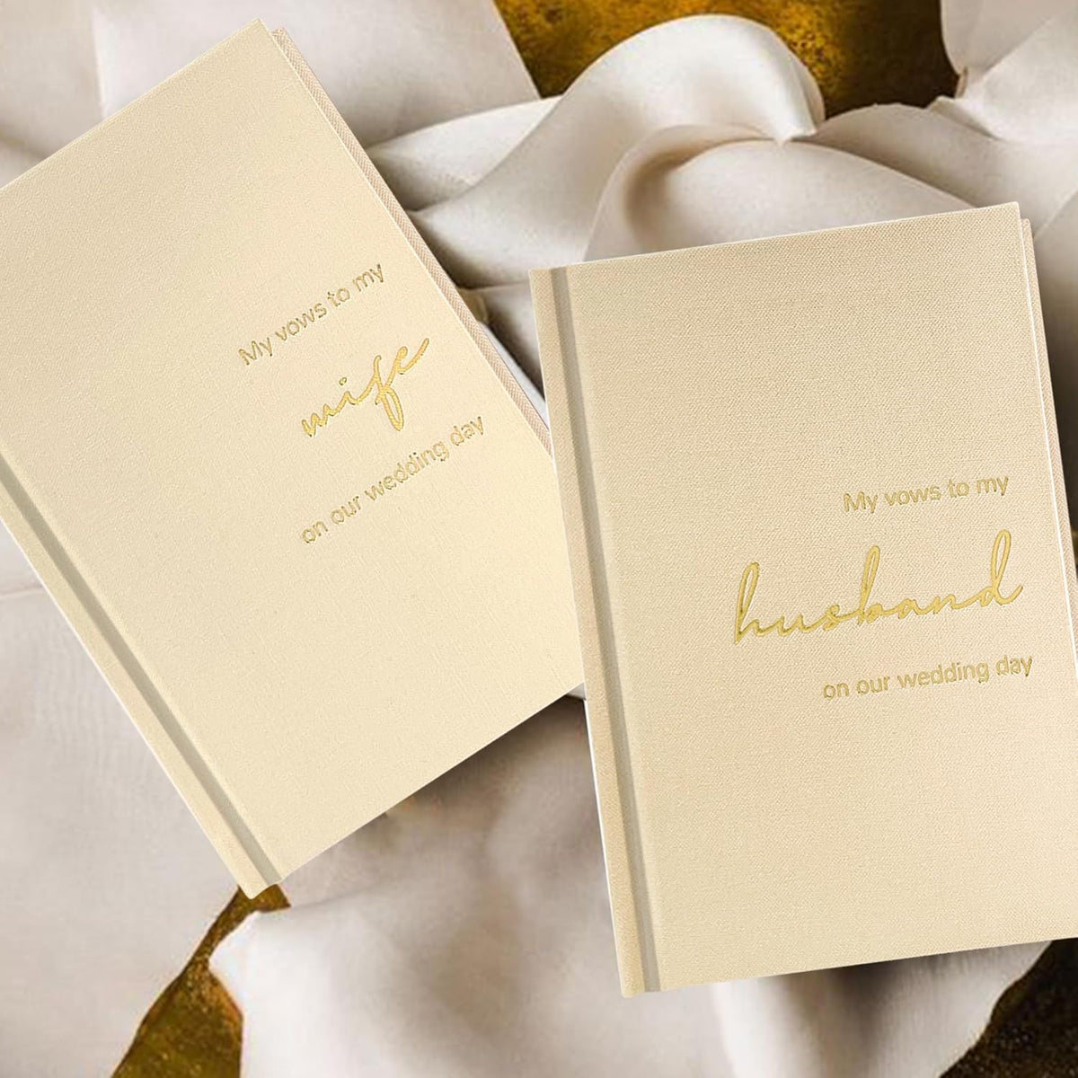 Vow Books His and Hers Set of 2 Canvas Linen Wedding Vow Books Husband and Wife Hard Cover Vow