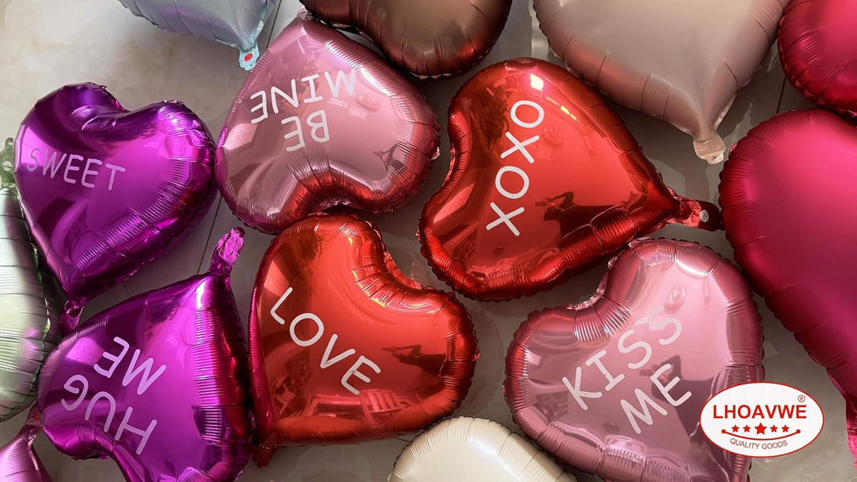 12 Pcs Red Heart Shaped Balloons 18 Inch XOXO | LOVE | SWEET Valentine Balloons for Valentines Day