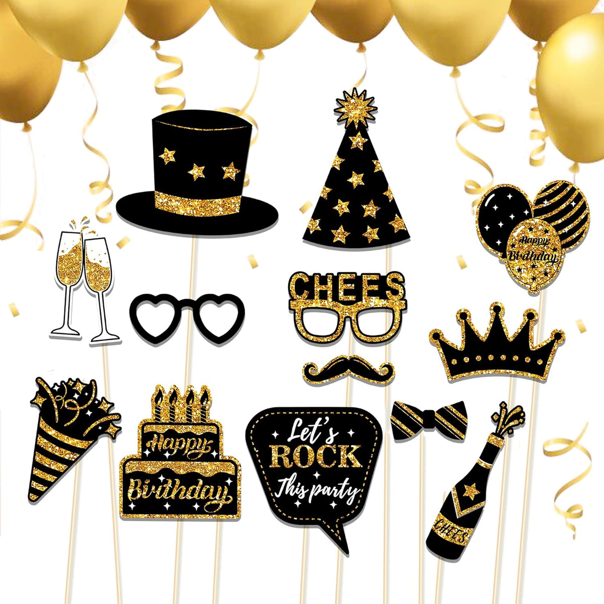 36 PCS Birthday Photo Booth Props Party Supplies Holiday Picture Decorations Photo Booth Props for