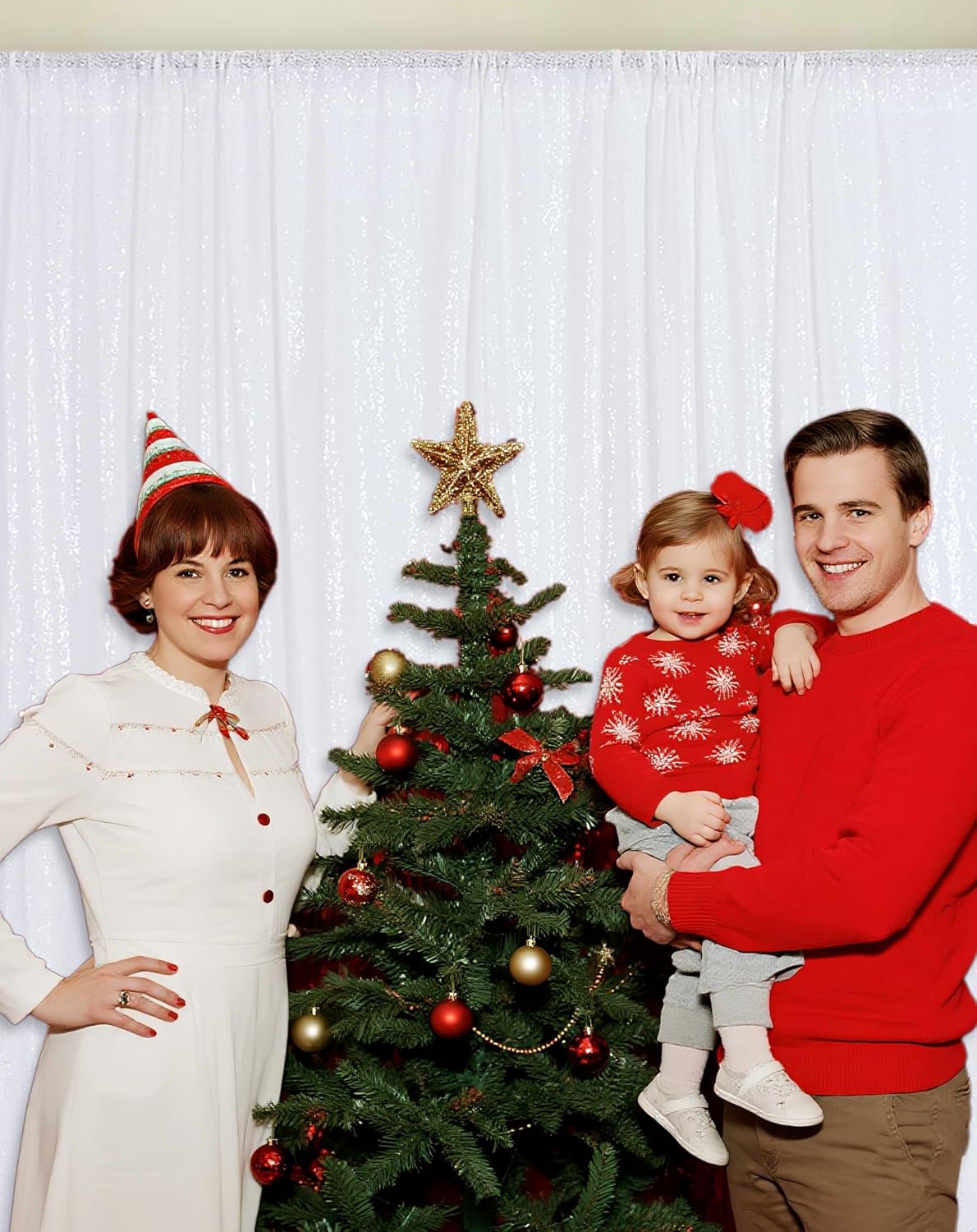 Eternal Beauty White Sequin Backdrop, 8x10 Ft Glitter Background Curtains for Christmas Shimmer
