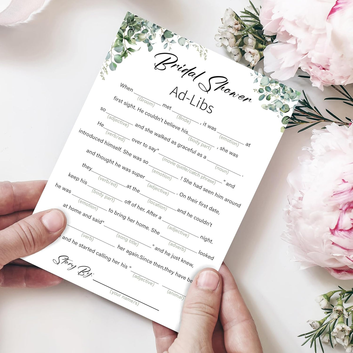 Eucalyptus Bridal Shower Game Cards - Ad-libs Game, Wedding Engagement Bachelorette Party Bridal