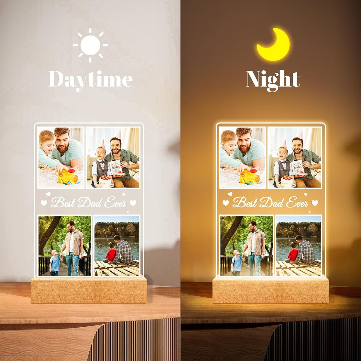 Best Dad Ever Gifts, Custom Collage Picture Frames with Night Light, Customized Acrylic Plaque