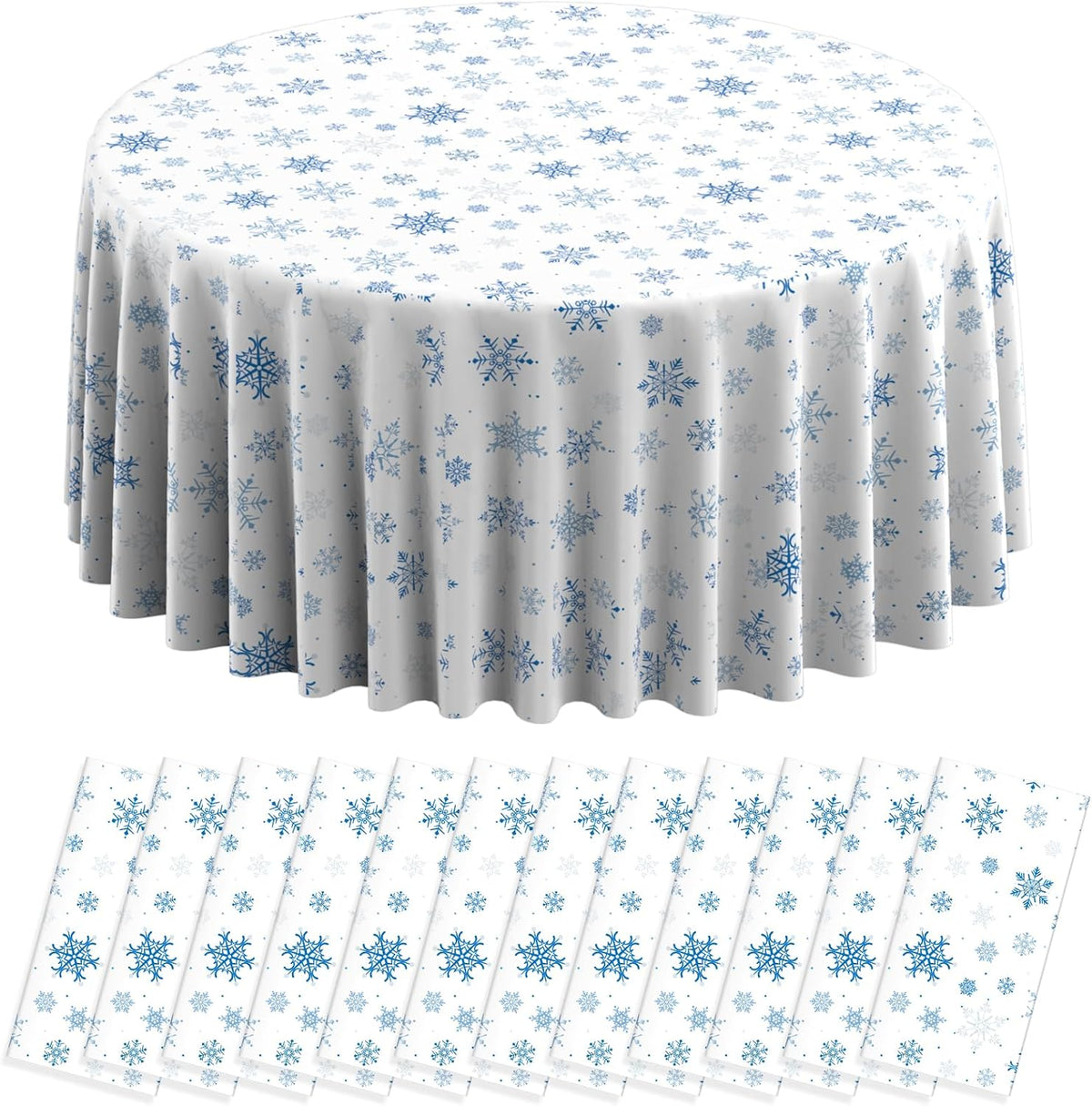 12 Pieces Christmas Snowflake Plastic Party Tablecloth Decorations,Disposable Blue Snowflake White