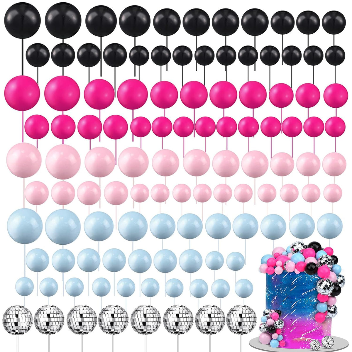 108 Pcs Balls Cake Topper DIY Cupcake Insert Foam Balloons for Cake Baking Wedding Anniversary