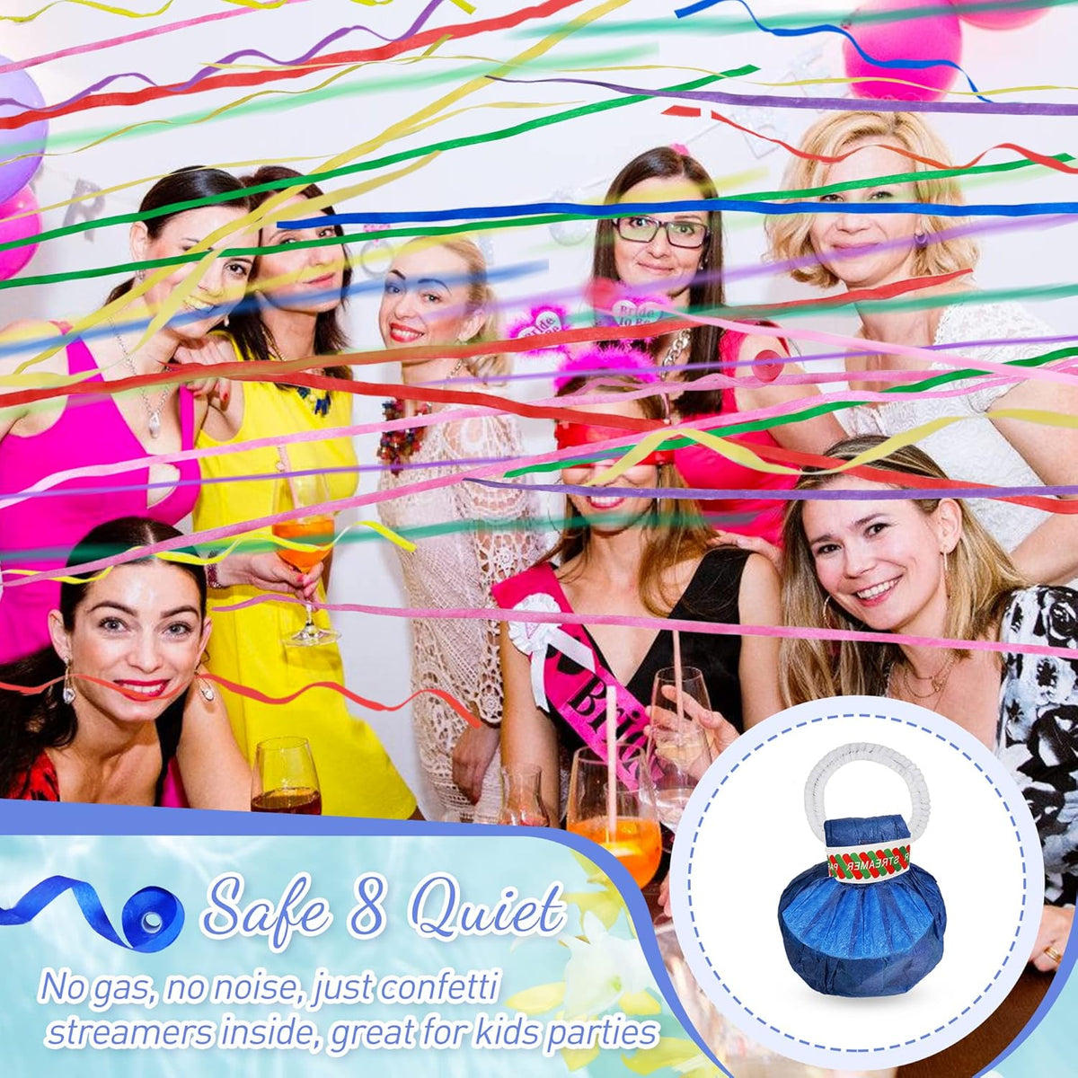 No Mess Streamers Poppers,24Pack Colorful No Mess Confetti Party Poppers for