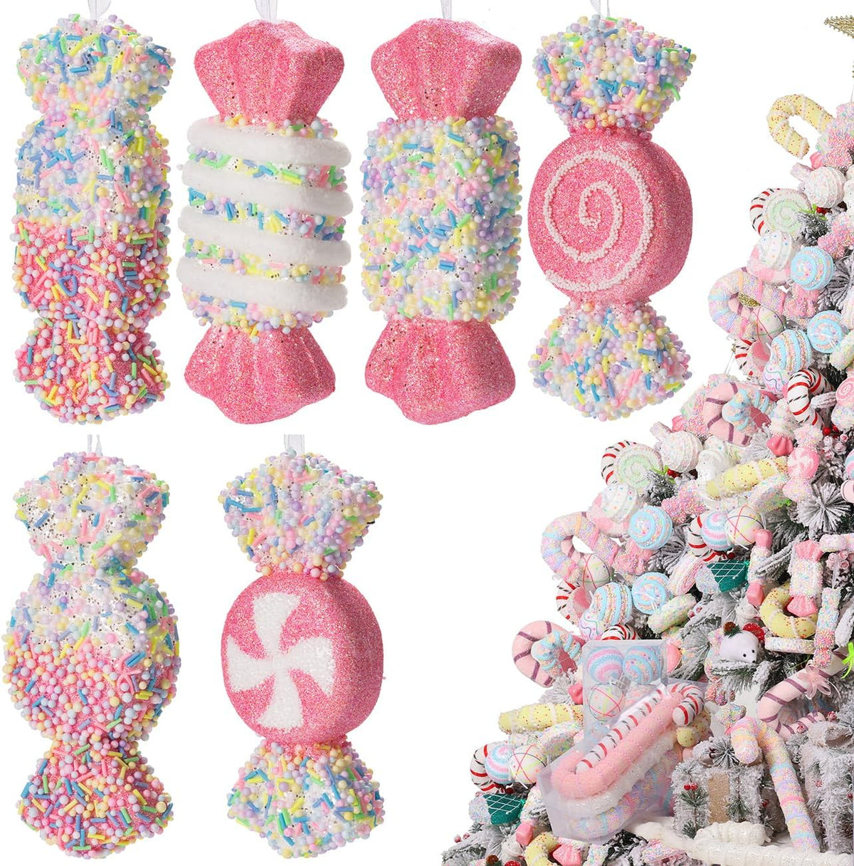 LANGXUN 6pcs Candy Land 2025 Xmas Birthday Party Wedding Suppiles Decoration, Hanging Candy Cane