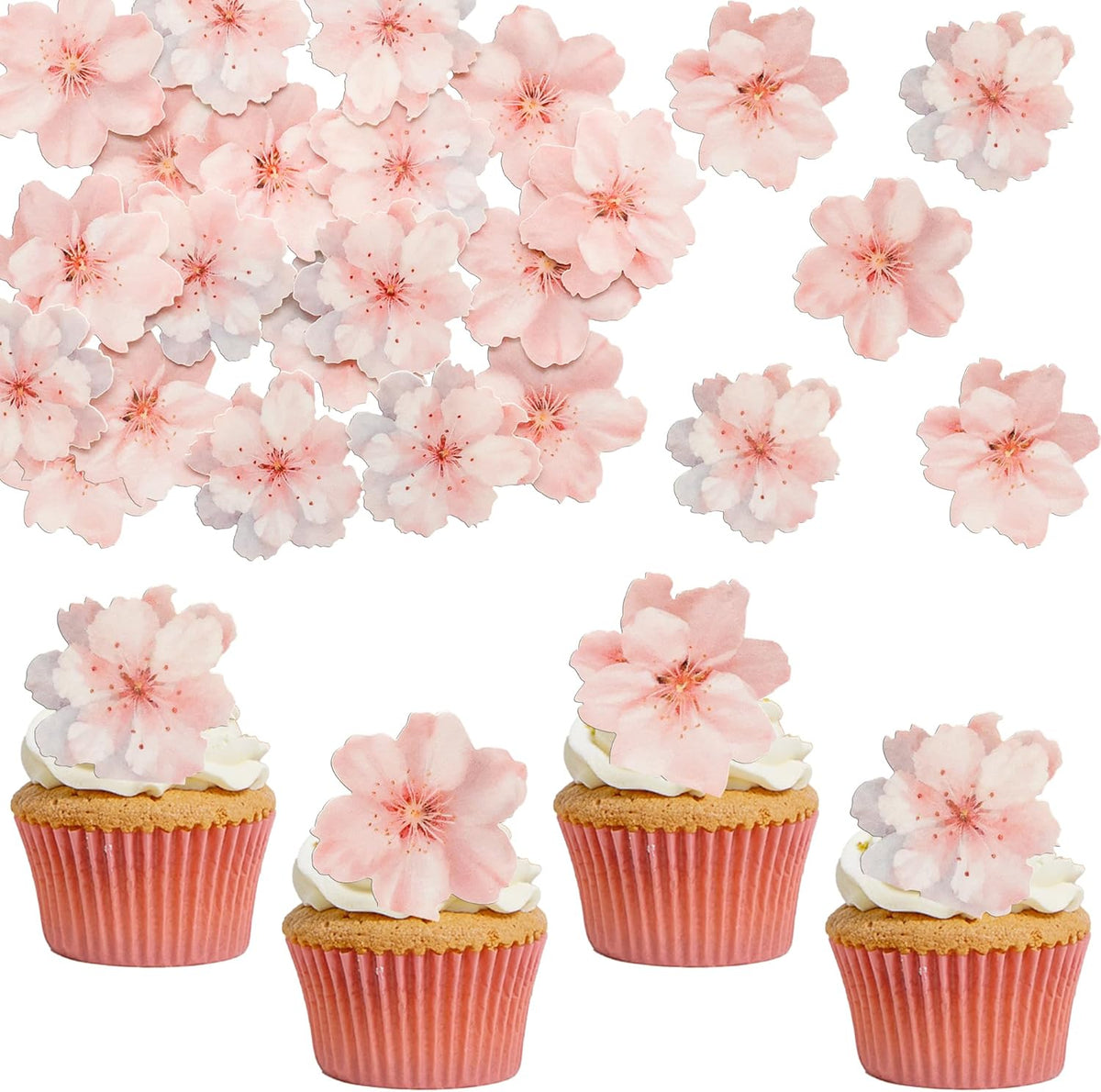 Ephlyn 54Pcs Edible Cherry blossom Cupcake Toppers Spring Bridal Engagement Baby Shower Birthday