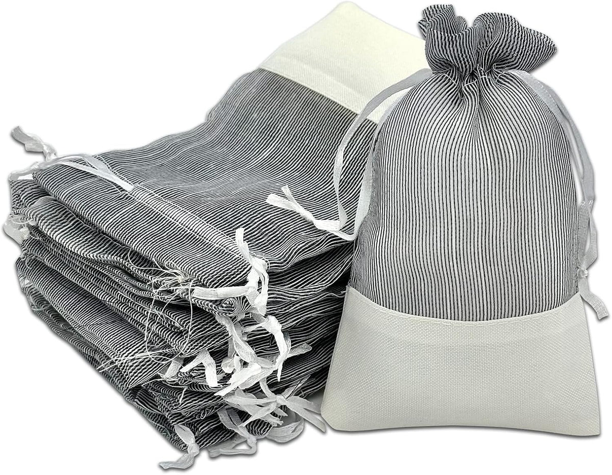 TheDisplayGuys For Your Modern Living 24-Pack Linen & Black Organza Gift Bags with Drawstrings