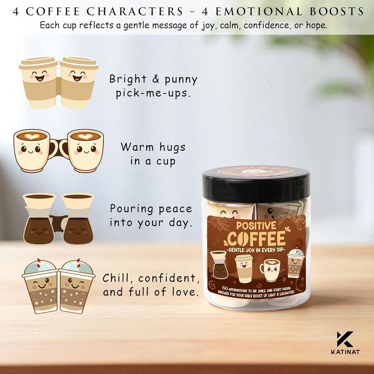 Positive Coffee Affirmation Jar – 60pcs Cute Emotional Support Coffee – Coffee Gifts for Men
