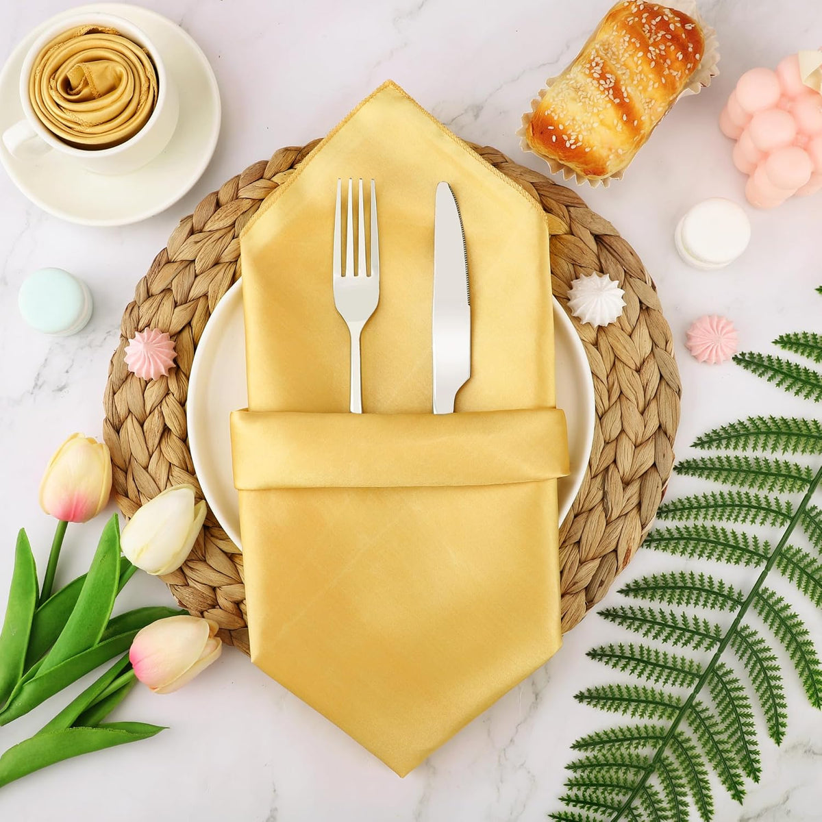 Aneco 12 Pieces Satin Napkin Square 20 x 20 Inches Dinner Napkins Weddings Party Napkin Soft Table
