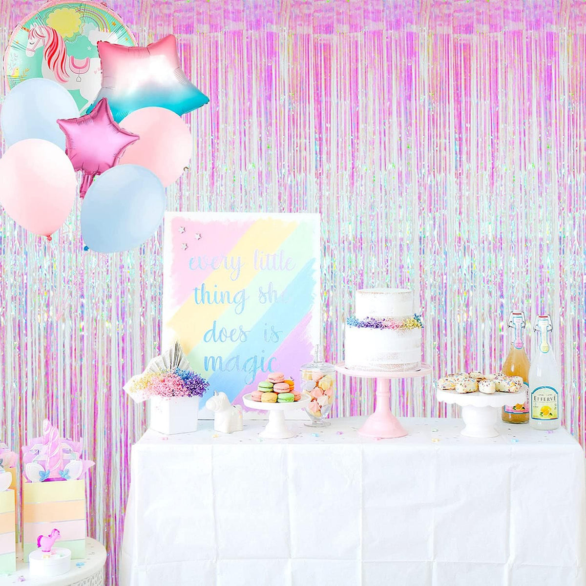 GOER 6.4 ft x 9.8 ft Metallic Tinsel Foil Fringe Curtains,Pack of 2 Party Streamer Backdrop for