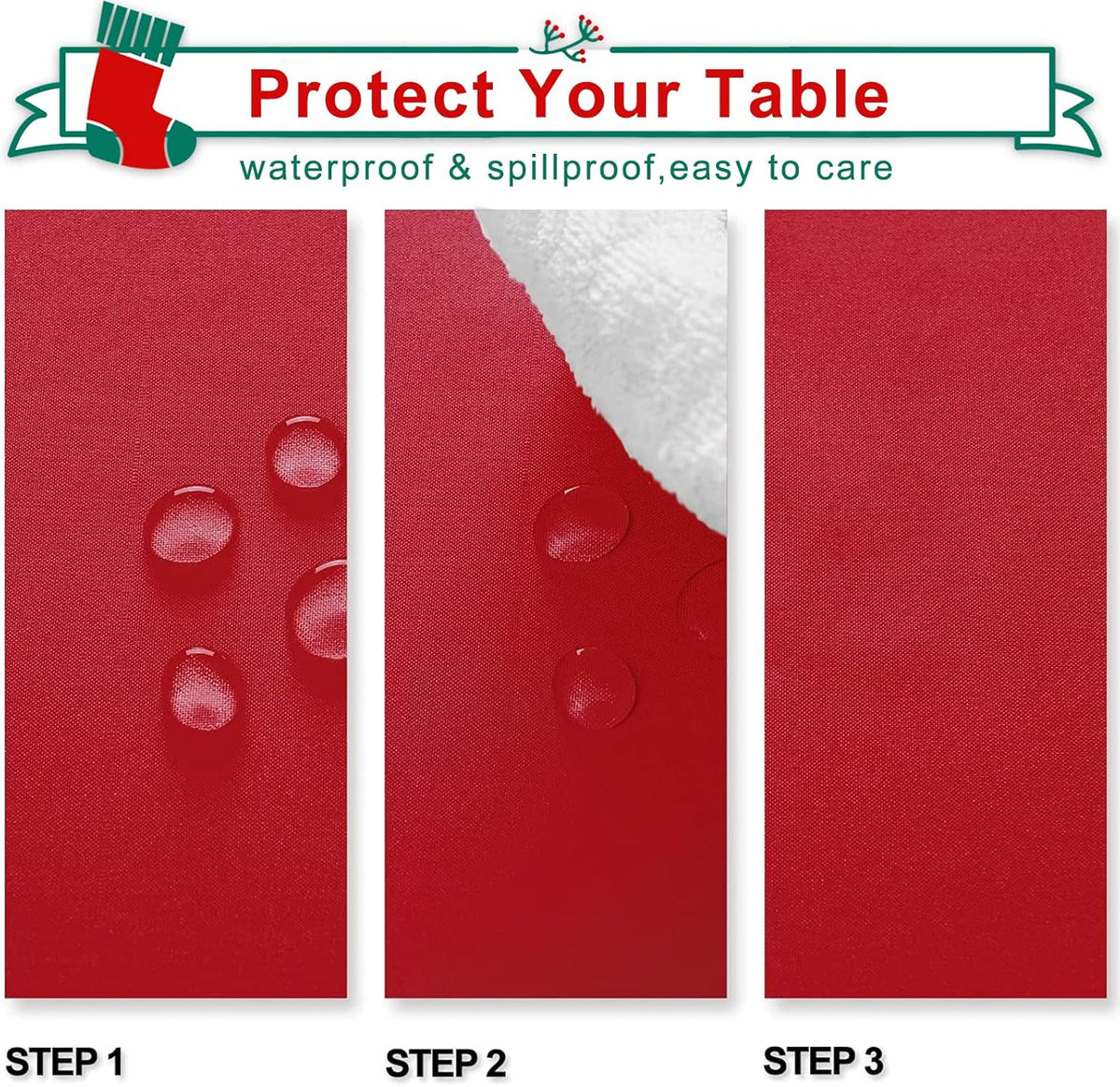 Hiasan Red Tablecloth Rectangle - Wrinkle Resistant and Waterproof Dining Room Washable Christmas