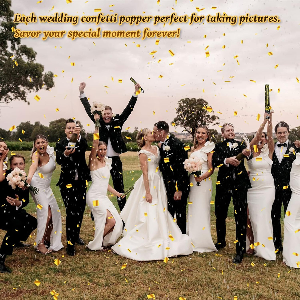 Gold Confetti Cannons 12 Pack - 12 inch Party Poppers with Gold Foil Confetti for Weddings