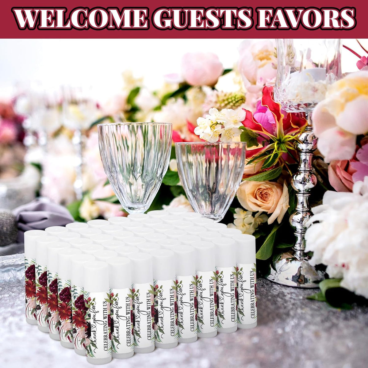 50 Pcs Wedding Bridal Shower Gifts Party Favors Bulk Floral Lip Balm Baby Shower Thank You