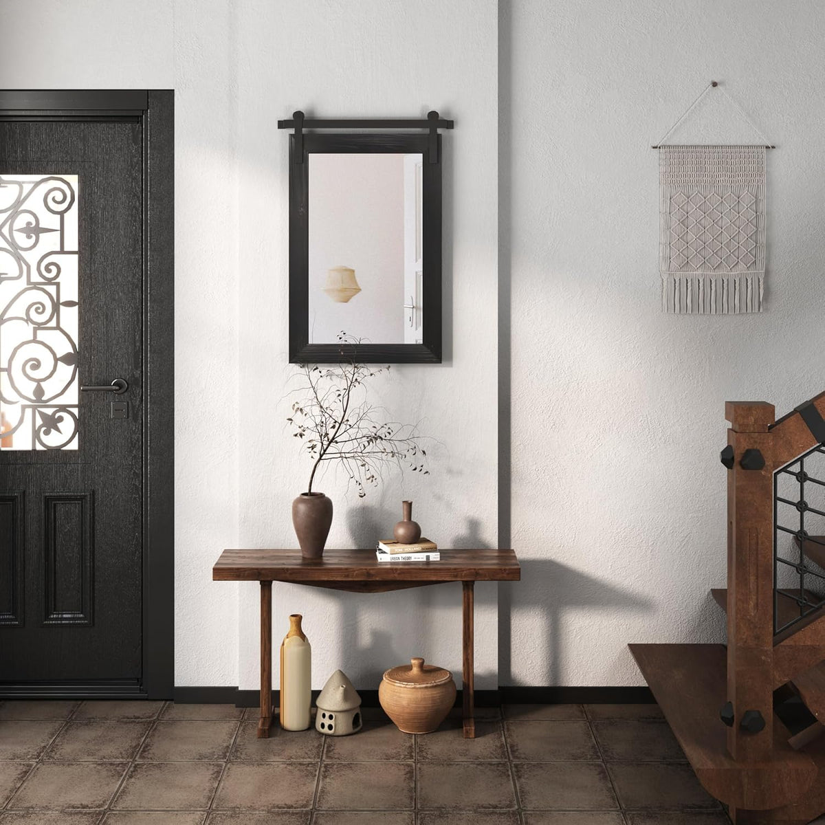 COGOOD Farmhouse Barn Door Mirror - 17 x 26 Rustic Wood Framed Wall Mirror for Bathroom, Living