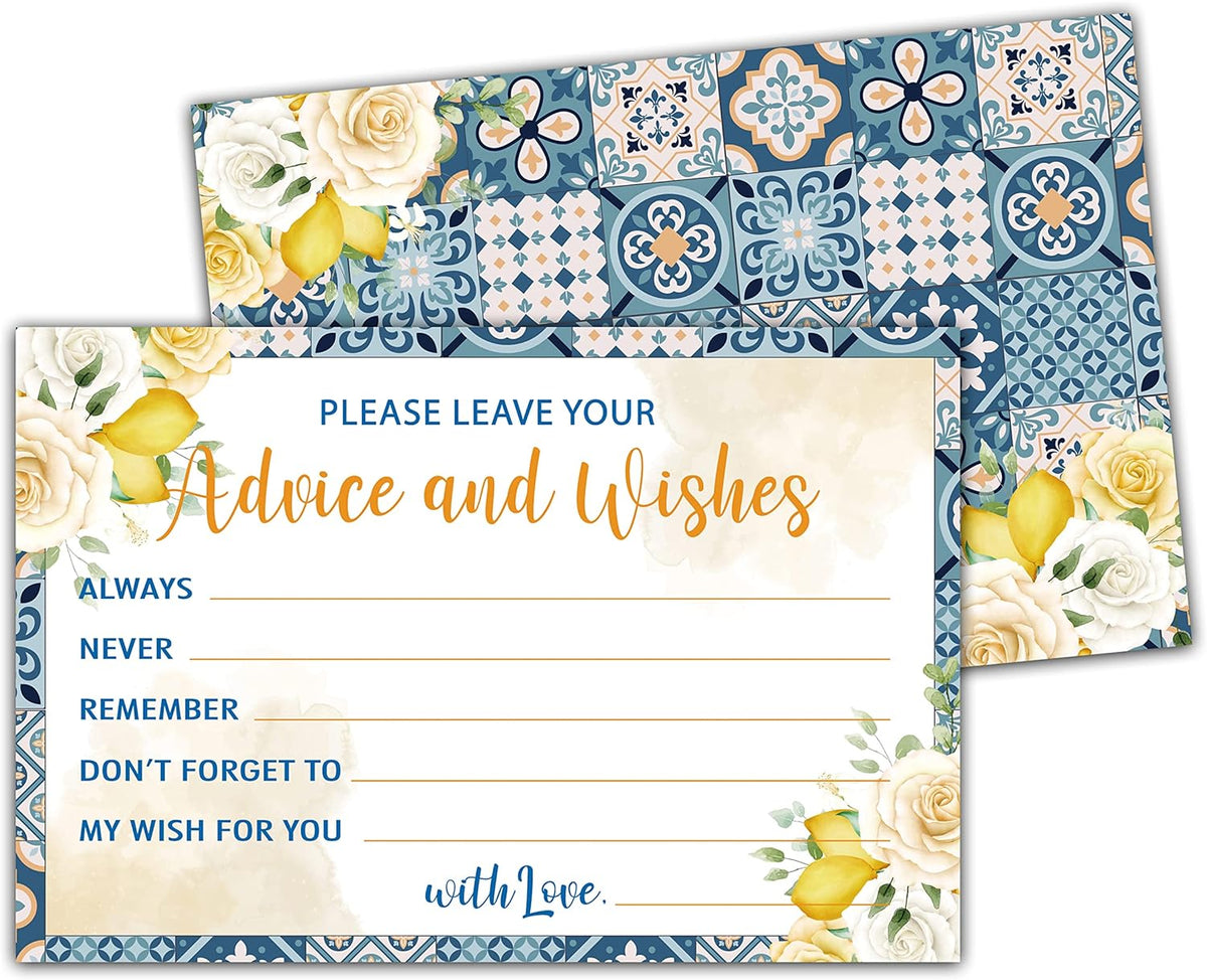 Mediterranean Lemon Advice and Wishes Cards, 25 Pcs Italian Blue Tiles Double Sided Advice Cards