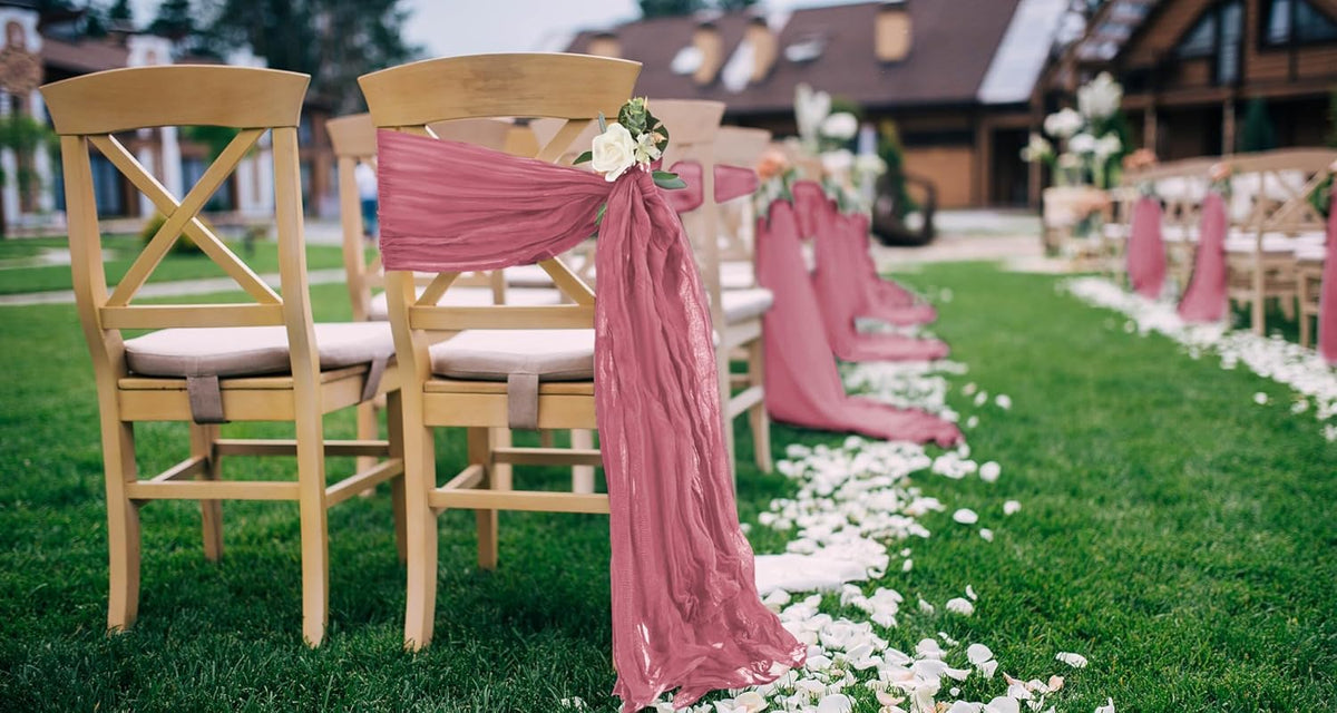 50 PCS Cheesecloth Chair Sashes, Bows Designed ChairSashes, 15.7x70 inch Chair Sashes for Aisle