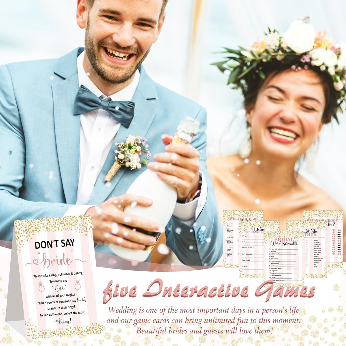 Estune 331 Pcs Bridal Shower Games Supplies, 5 Sets 250 Pcs Wedding Cards 1 Put a Ring on It Bridal