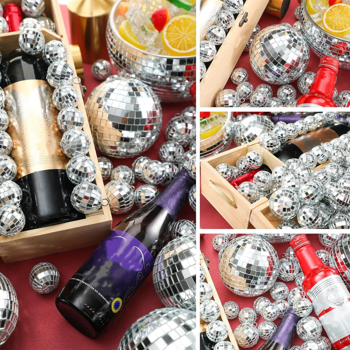 Funtery 100 Pcs Mirror Disco Balls Bulk Assorted Silver Hanging Disco Ball Decor for Home Wedding