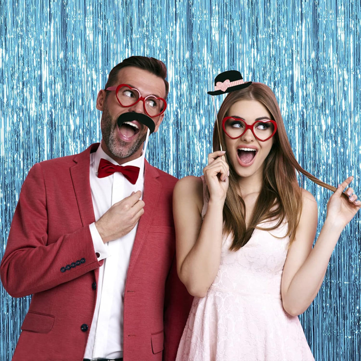 5 Pack Foil Curtain Backdrop Blue Metallic Tinsel Foil Fringe Curtains Photo Booth Props for