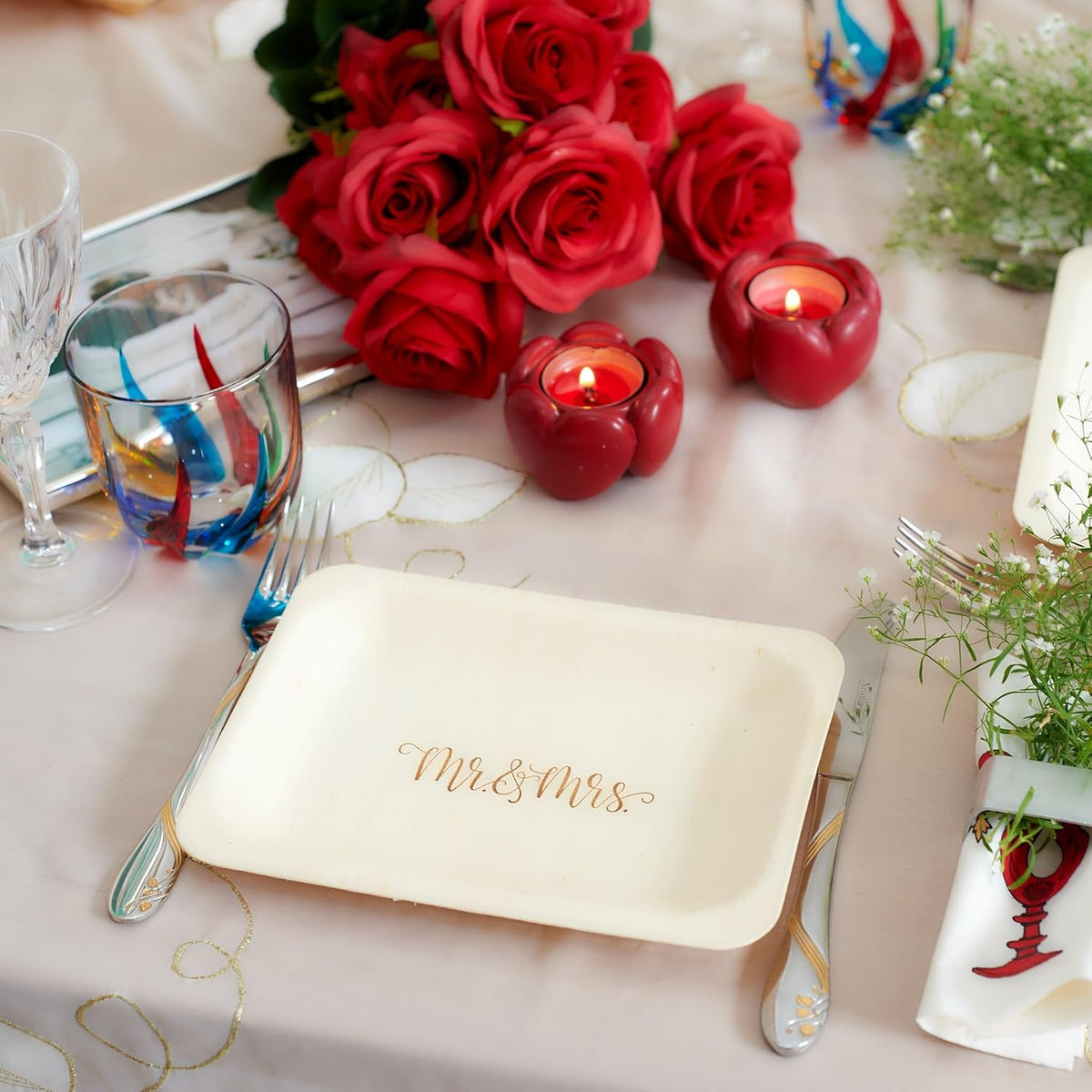 Mr. and Mrs. Disposable Wedding Plates – Rustic, Compostable Alternative to Plastic Plates for