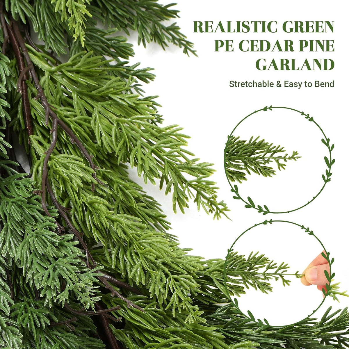 Alupssuc 9FT Christmas Garland, Cedar Garland -Real Touch Artificial Greenery Cypress Pine Garland