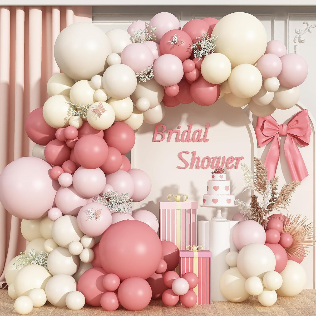 Dusty Pink Balloon Arch Kit 115Pcs Boho Blush Pink Balloons Garland Neutral Retro Peach Nude Beige