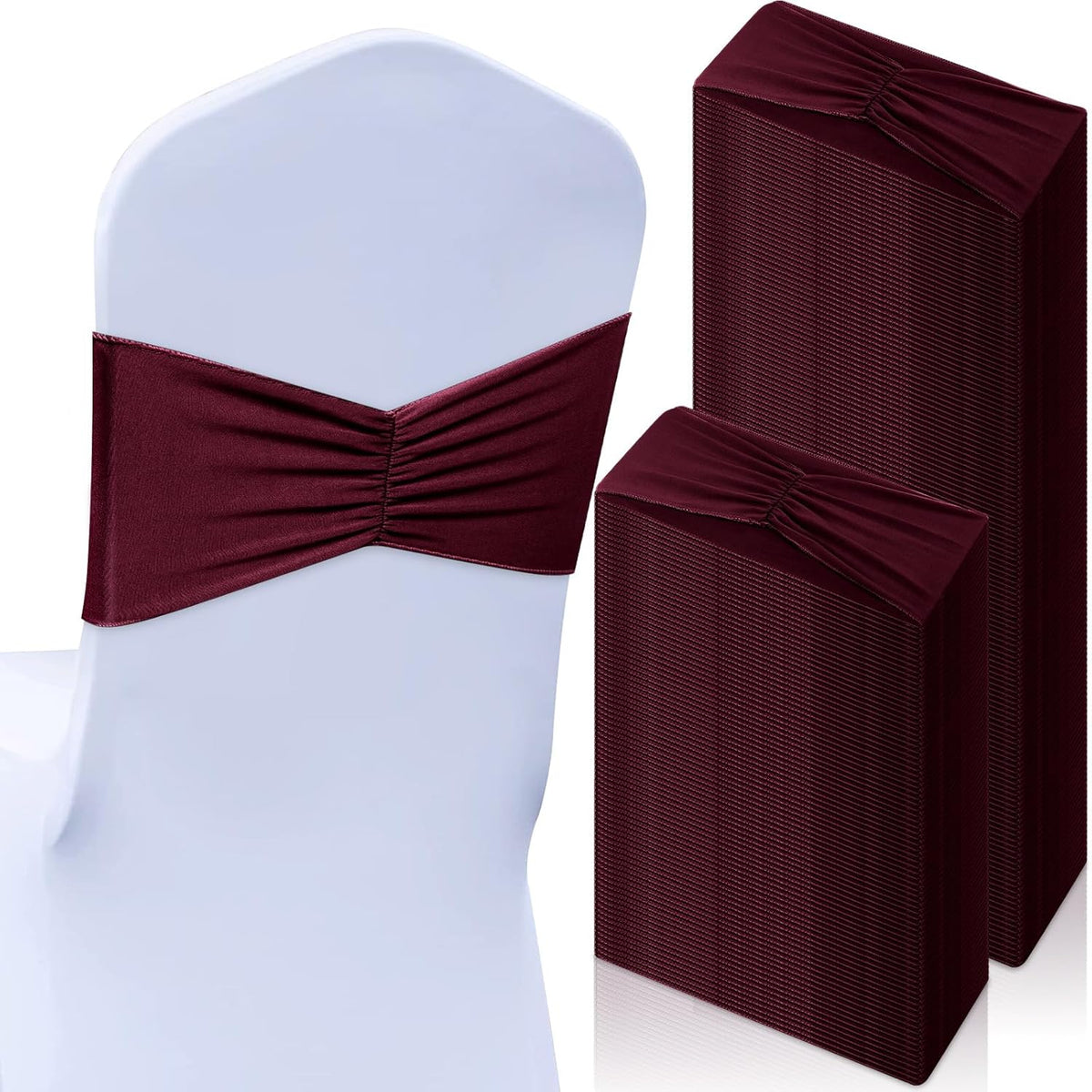 Moukeren 100 Pcs Spandex Chair Sashes Bows Bands Slider Sashes for Chair Covers Elastic Bands Ties