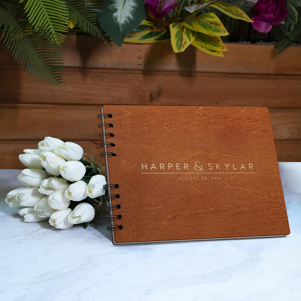 Personalized Wood Wedding Guest Book - 5 Colors/Finishings, 2 Sizes, 12 Designs - Wood Wedding